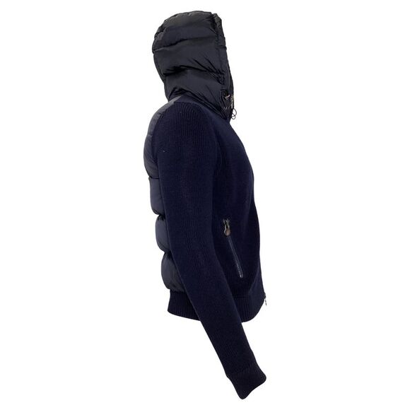 Moncler Full Zip Padded Hoodie in Navy Blue Polyamide